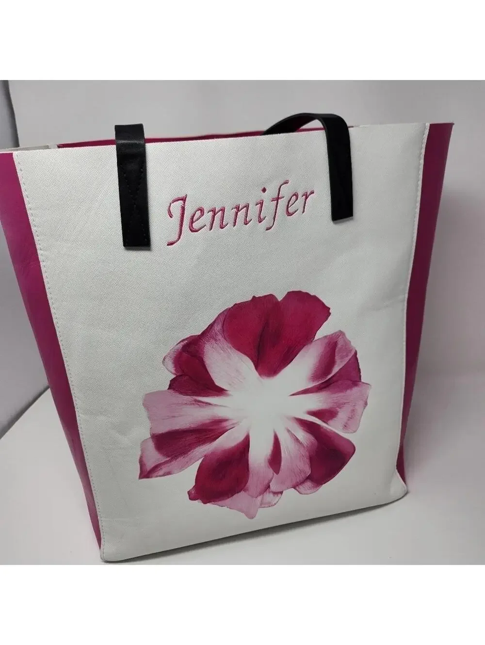 Super Sized Hot Pink Jennifer Floral Grocery Tote Style Bag